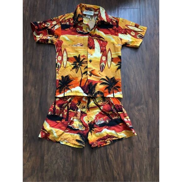 Royal Hawaiian creation orange summer shirt&short set made in Hawaii size 8 mont - Picture 3 of 10